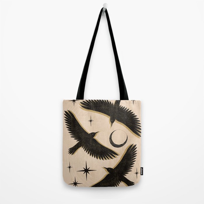Black birds flying with the Moon Tote Bag Gallery Image 2