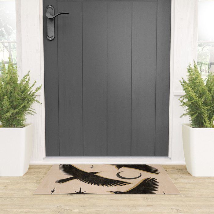 Black birds flying with the Moon Welcome Mat Gallery Image 3