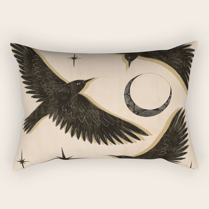 Black birds flying with the Moon Rectangular Pillow Gallery Image 2
