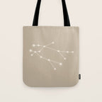 Gemini Zodiac Star Constellation Line Art Beige Tote Bag Gallery Image 1