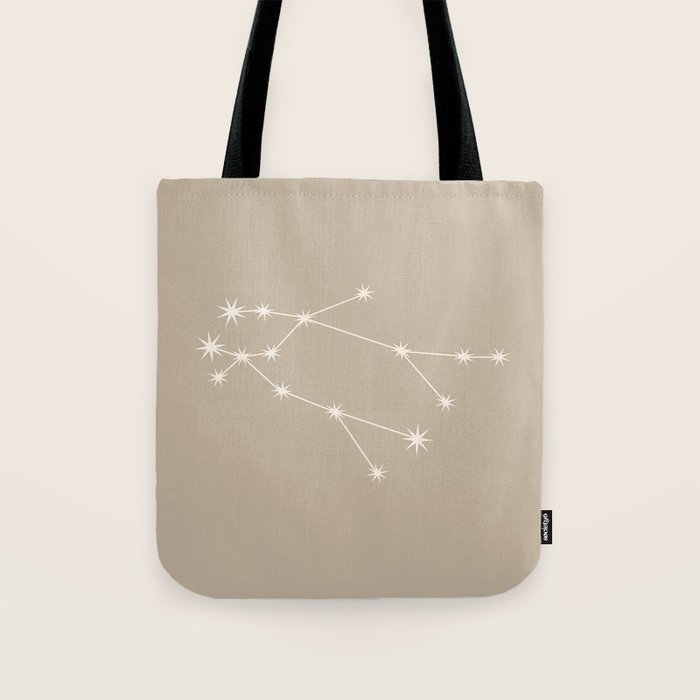 Gemini Zodiac Star Constellation Line Art Beige Tote Bag Gallery Image 1