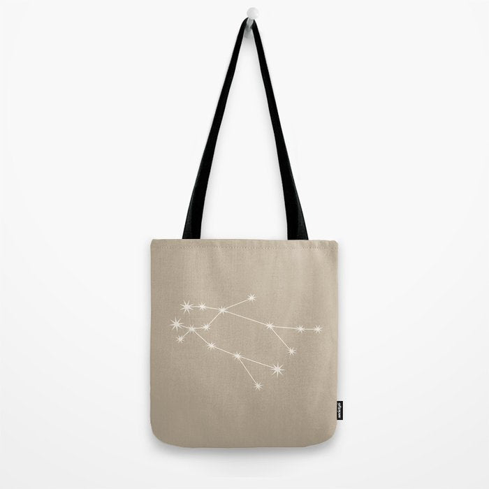 Gemini Zodiac Star Constellation Line Art Beige Tote Bag Gallery Image 2