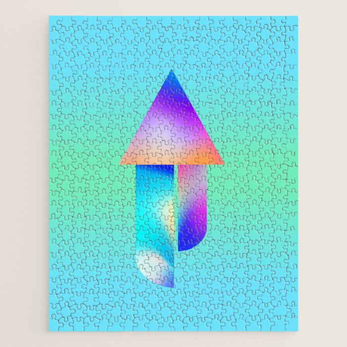 Space Ship Vibrant Blue-Green Colors Minimalist Modern Abstract Illustration  Jigsaw Puzzle Gallery Image 1