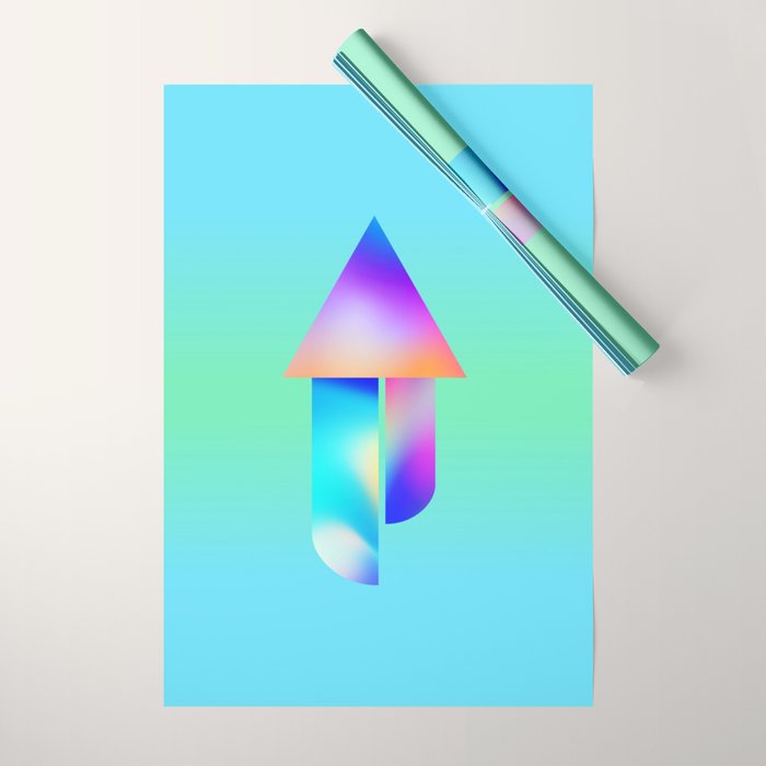 Space Ship Vibrant Blue-Green Colors Minimalist Modern Abstract Illustration  Wrapping Paper Gallery Image 1