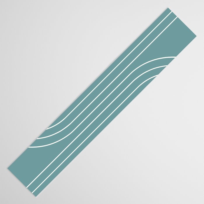 Minimal Line Curvature LXXXVI Beachy Teal Mid Century Modern Arch Abstract Table Runner Gallery Image 3