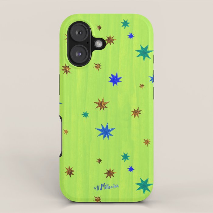 Celestial Star Twinkle in Galaxy Green Watercolor iPhone Case Gallery Image 1
