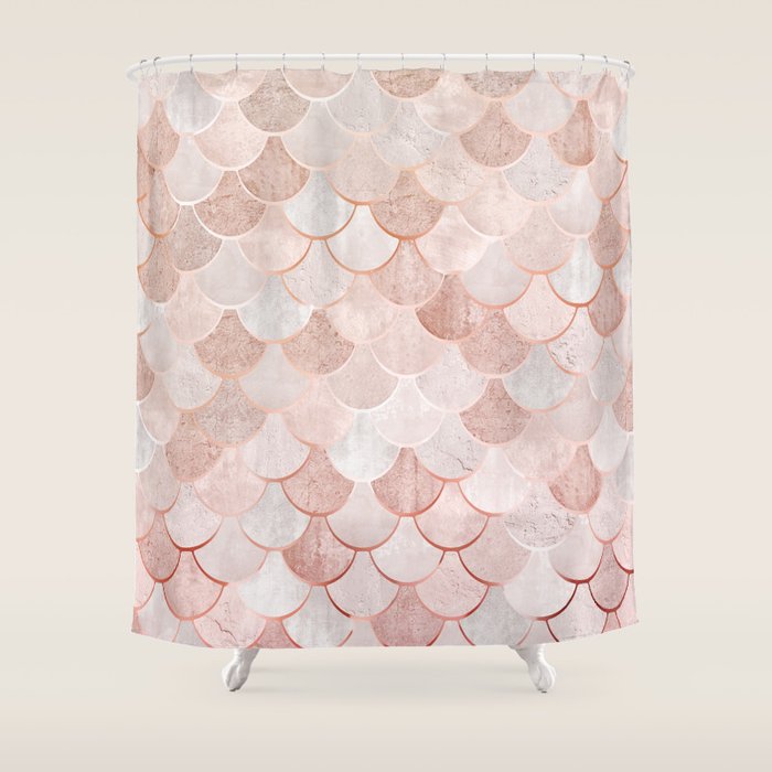 Mermaid Pattern, Pink Aesthetic Shower Curtain Gallery Image 1