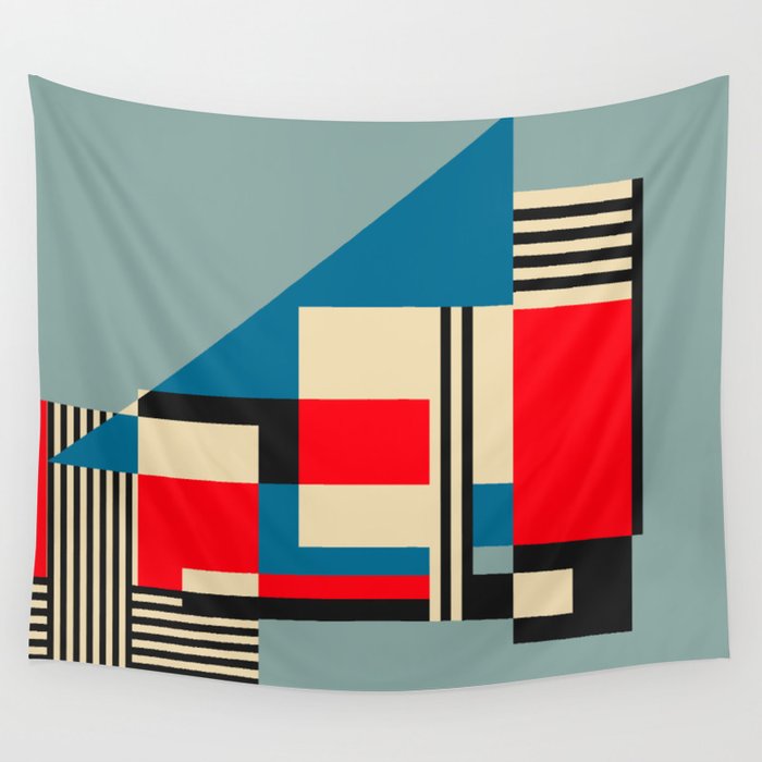 Piet Mondrian Inspired Modern Abstract Geometric Architecture Wall Tapestry Gallery Image 4