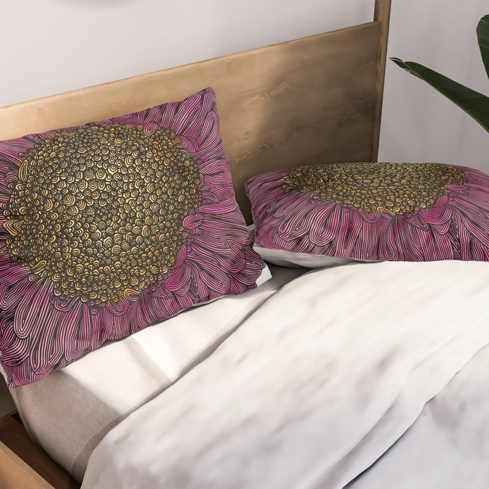 Pink Flower Drawing/ Illustration Pillow Sham Gallery Image 2