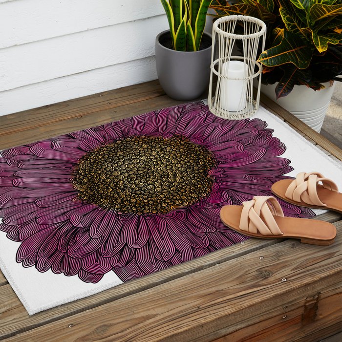 Pink Flower Drawing/ Illustration Outdoor Rug Gallery Image 2