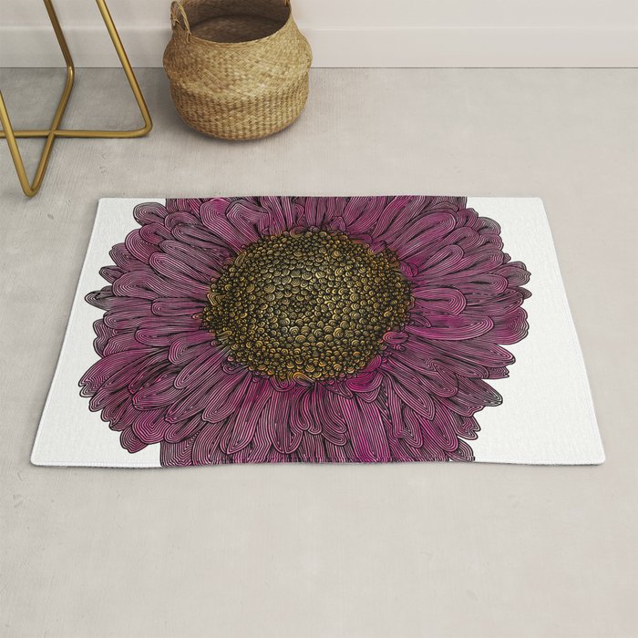 Pink Flower Drawing/ Illustration Rug Gallery Image 1