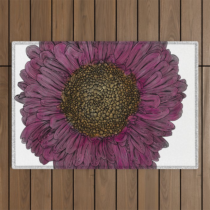 Pink Flower Drawing/ Illustration Outdoor Rug Gallery Image 1