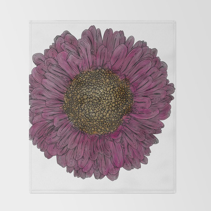 Pink Flower Drawing/ Illustration Throw Blanket Gallery Image 2