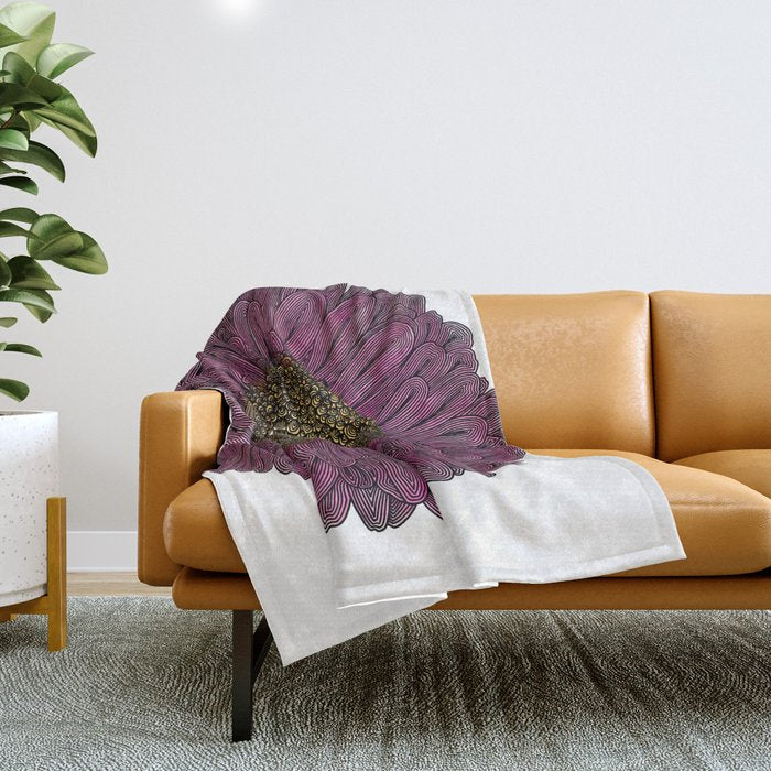 Pink Flower Drawing/ Illustration Throw Blanket Gallery Image 1