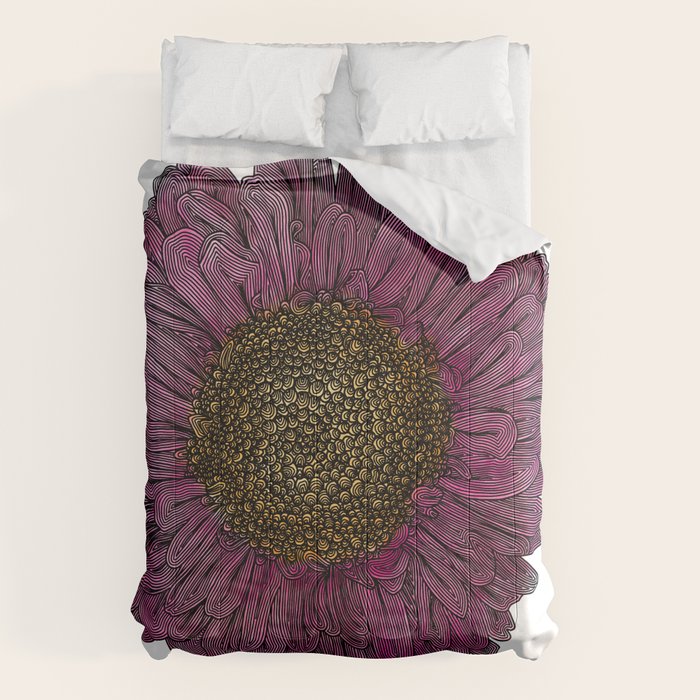 Pink Flower Drawing/ Illustration Comforter Gallery Image 1