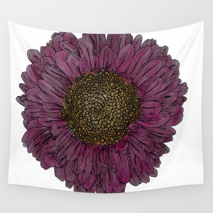Pink Flower Drawing/ Illustration Wall Tapestry Gallery Image 1