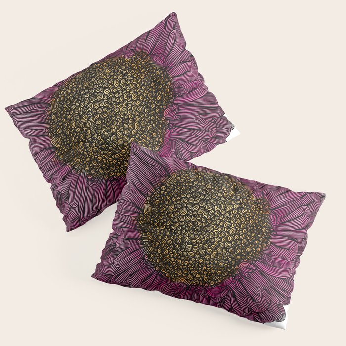 Pink Flower Drawing/ Illustration Pillow Sham Gallery Image 1