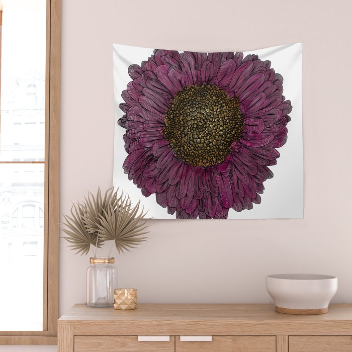 Pink Flower Drawing/ Illustration Wall Tapestry Gallery Image 2