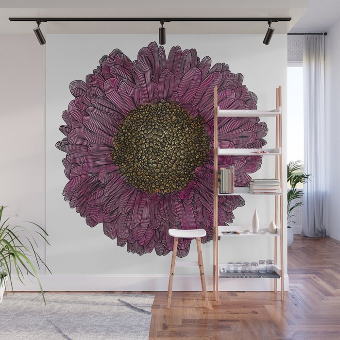 Pink Flower Drawing/ Illustration Wall Mural Gallery Image 1