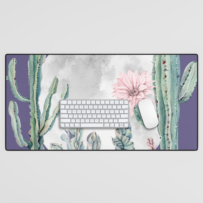 Desert Cactus Full Moon Succulent Garden on Purple Desk Mat Gallery Image 1