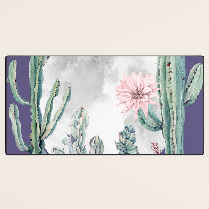 Desert Cactus Full Moon Succulent Garden on Purple Desk Mat Gallery Image 3
