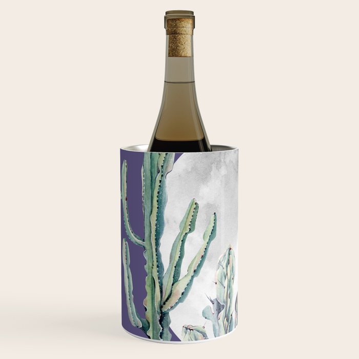 Desert Cactus Full Moon Succulent Garden on Purple Wine Chiller Gallery Image 2