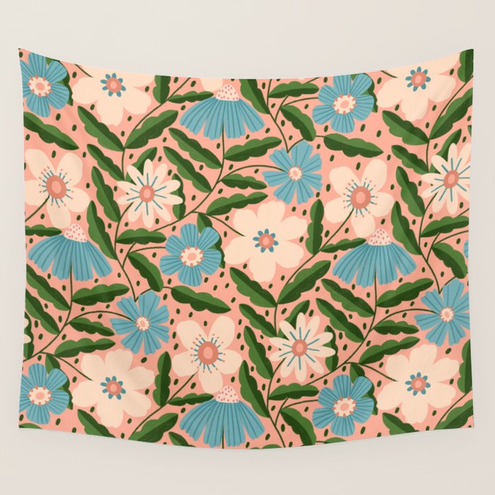 Flower Garden - Peach  Wall Tapestry Gallery Image 1