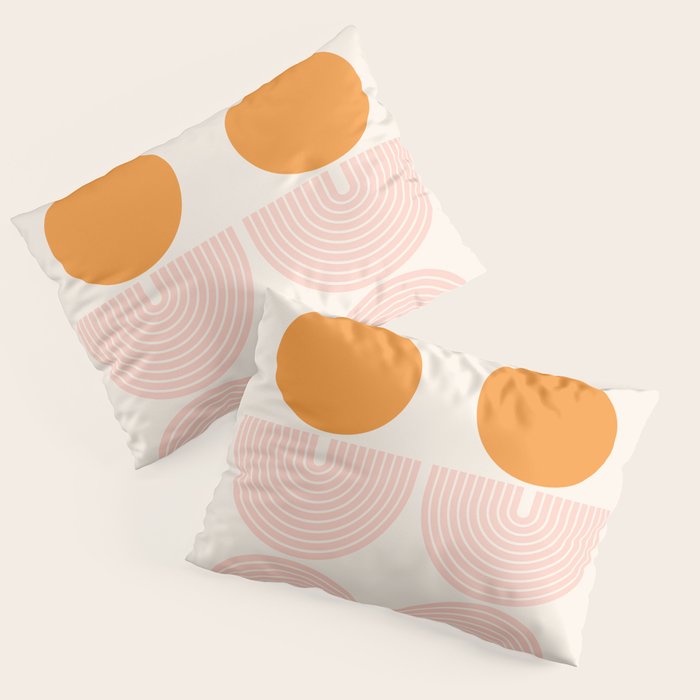 Mid Century Modern Geometric 43 in Coral Orange (Rainbow and Sun Abstraction) Pillow Sham Gallery Image 3