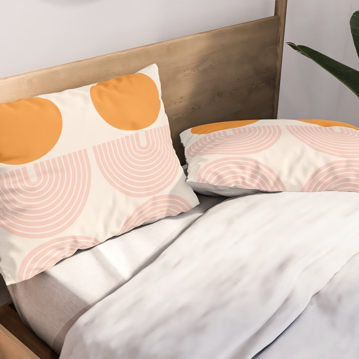 Mid Century Modern Geometric 43 in Coral Orange (Rainbow and Sun Abstraction) Pillow Sham Gallery Image 2
