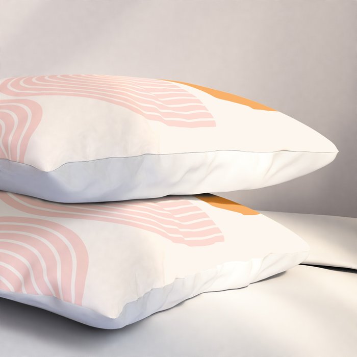 Mid Century Modern Geometric 43 in Coral Orange (Rainbow and Sun Abstraction) Pillow Sham Gallery Image 3