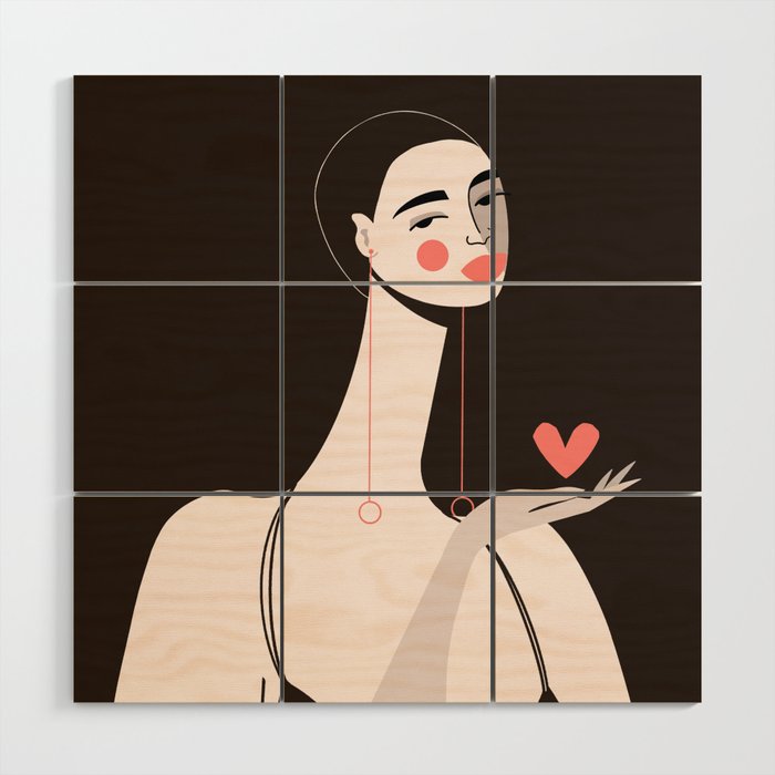 Girl With Pink Heart Wood Wall Art Gallery Image 1