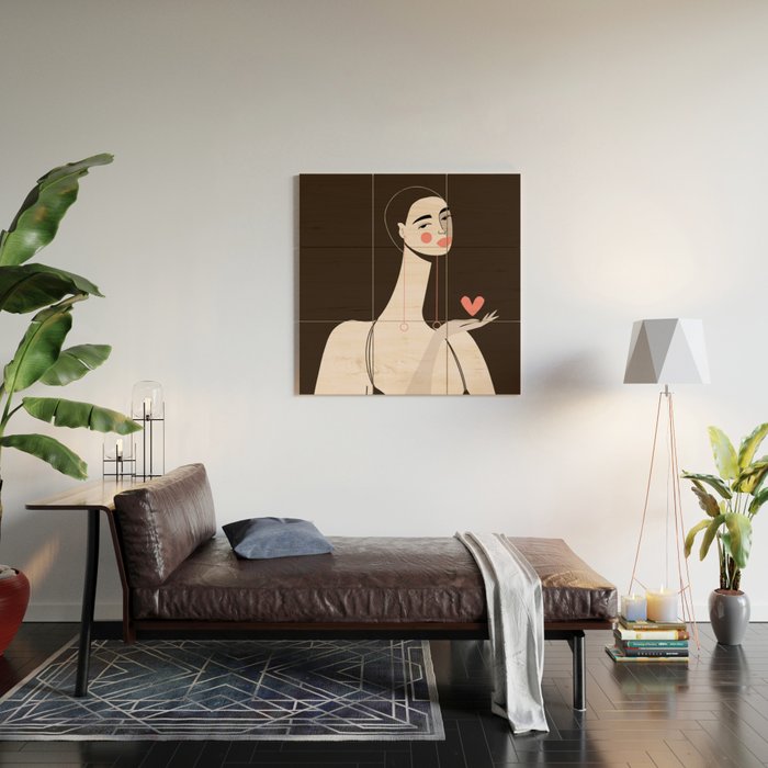 Girl With Pink Heart Wood Wall Art Gallery Image 2