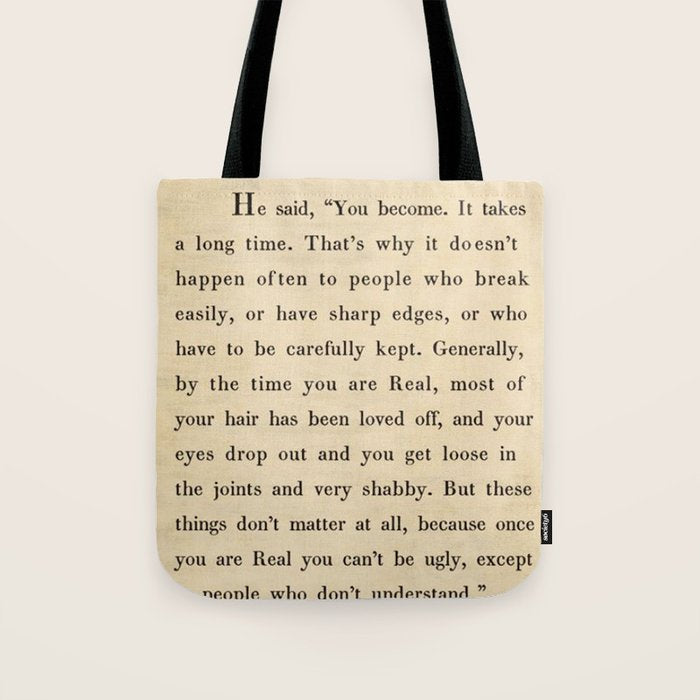 The Velveteen Rabbit Vintage Book Page Literary Quote Tote Bag Gallery Image 1