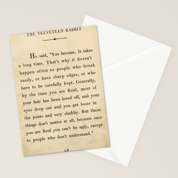 The Velveteen Rabbit Vintage Book Page Literary Quote Stationery Card Gallery Image 2