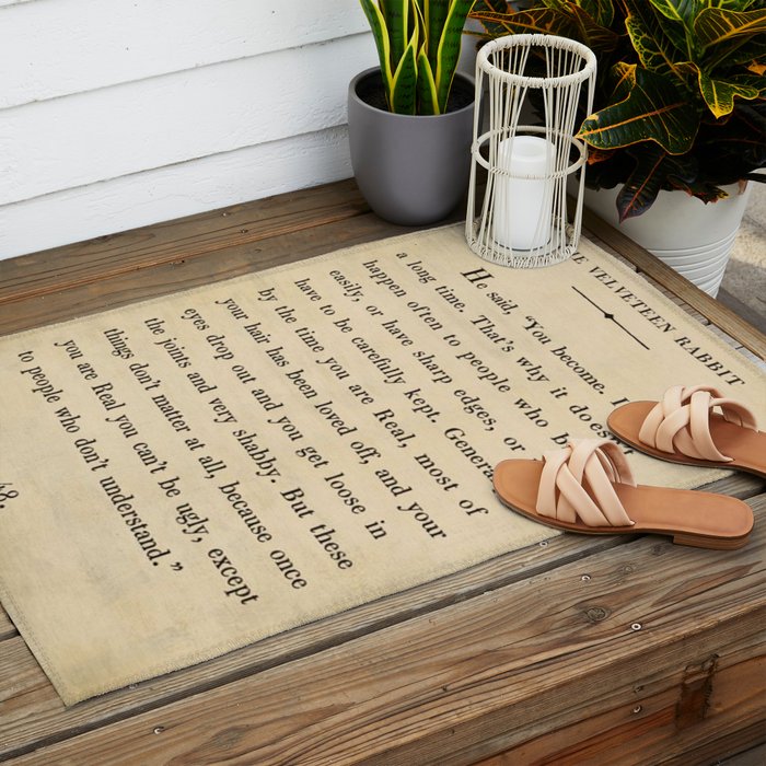 The Velveteen Rabbit Vintage Book Page Literary Quote Outdoor Rug Gallery Image 2