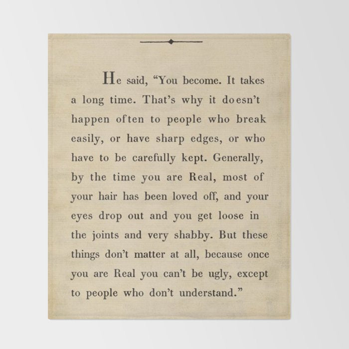 The Velveteen Rabbit Vintage Book Page Literary Quote Throw Blanket Gallery Image 2