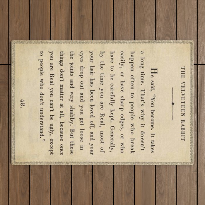 The Velveteen Rabbit Vintage Book Page Literary Quote Outdoor Rug Gallery Image 1