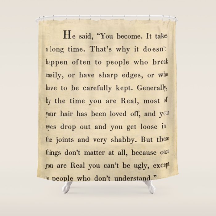 The Velveteen Rabbit Vintage Book Page Literary Quote Shower Curtain Gallery Image 1