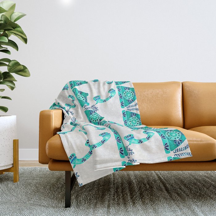 Vintage Rotary Phone - Turquoise Palette Throw Blanket Gallery Image 1