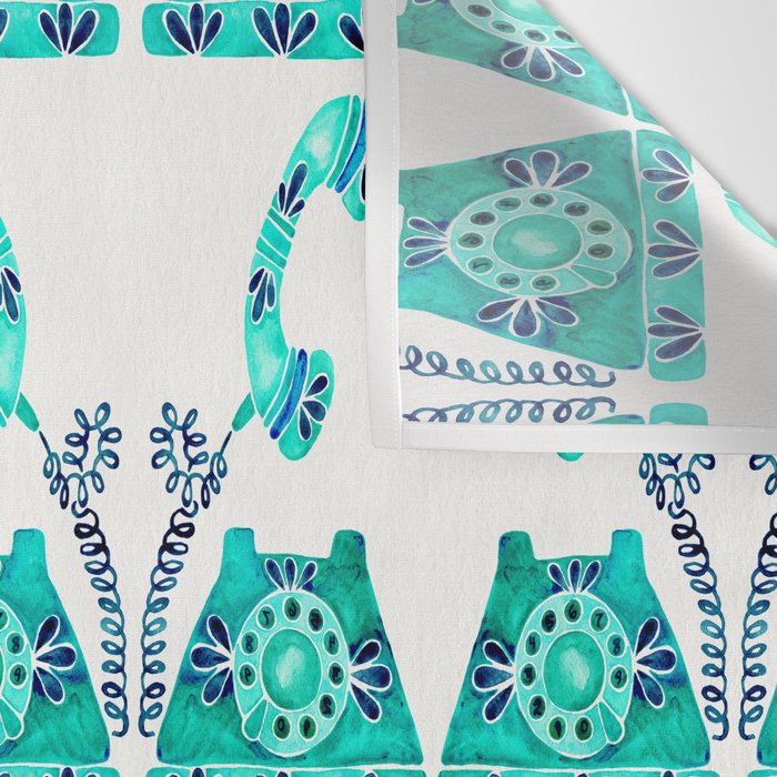 Vintage Rotary Phone - Turquoise Palette Wall Tapestry Gallery Image 3