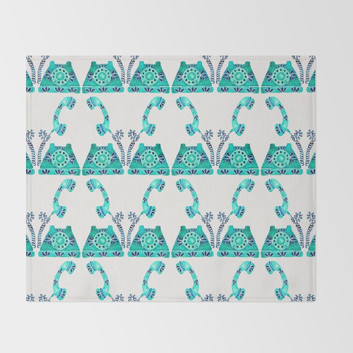 Vintage Rotary Phone - Turquoise Palette Throw Blanket Gallery Image 2