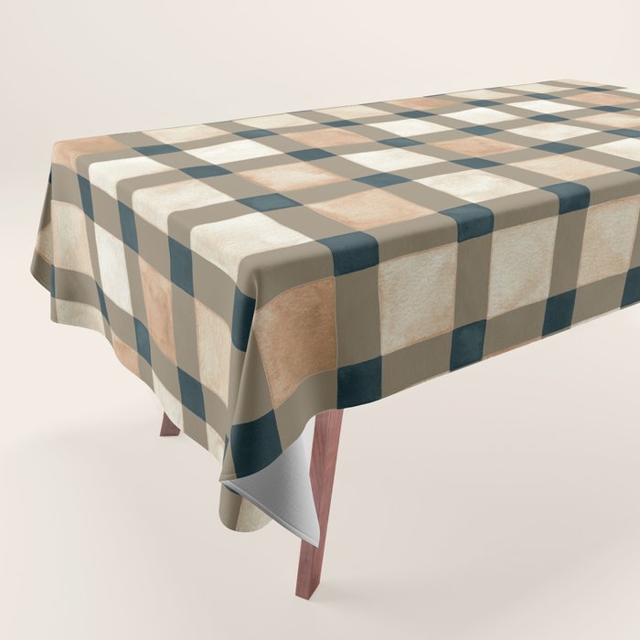 Cozy heirloom Rustic plaid Geometric Gold Navy Tablecloth Gallery Image 1