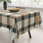 Cozy heirloom Rustic plaid Geometric Gold Navy Tablecloth Gallery Image 3
