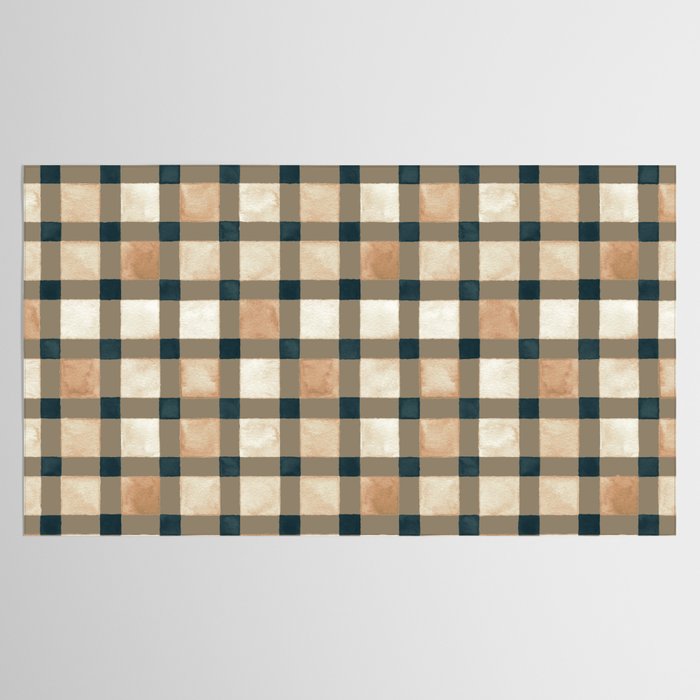 Cozy heirloom Rustic plaid Geometric Gold Navy Tablecloth Gallery Image 2