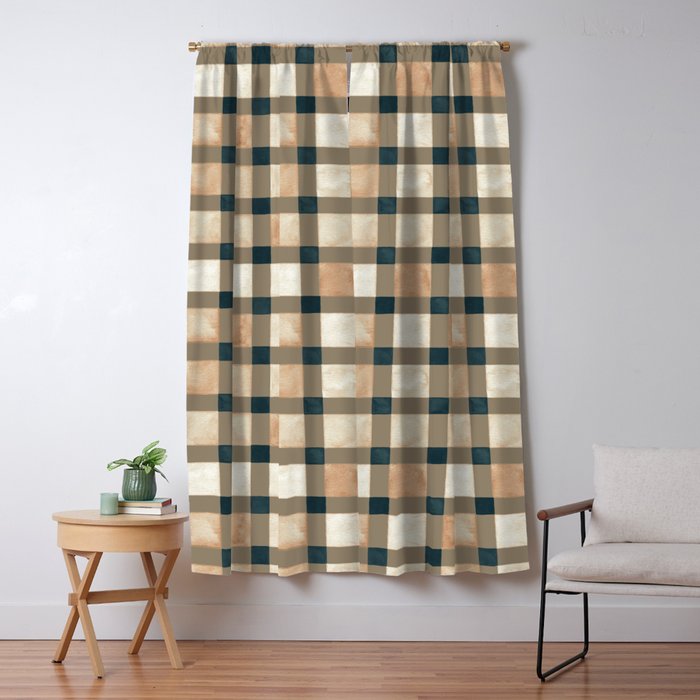 Cozy heirloom Rustic plaid Geometric Gold Navy Window Curtain Gallery Image 5