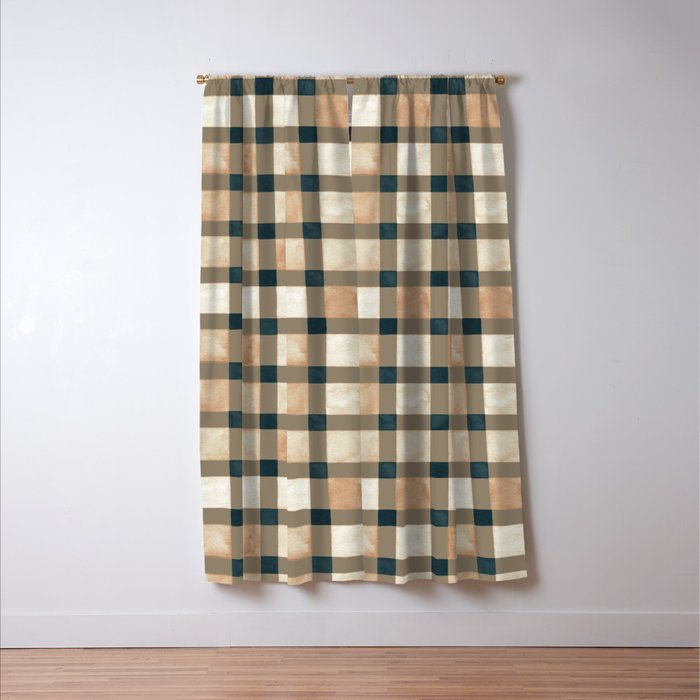 Cozy heirloom Rustic plaid Geometric Gold Navy Window Curtain Gallery Image 3