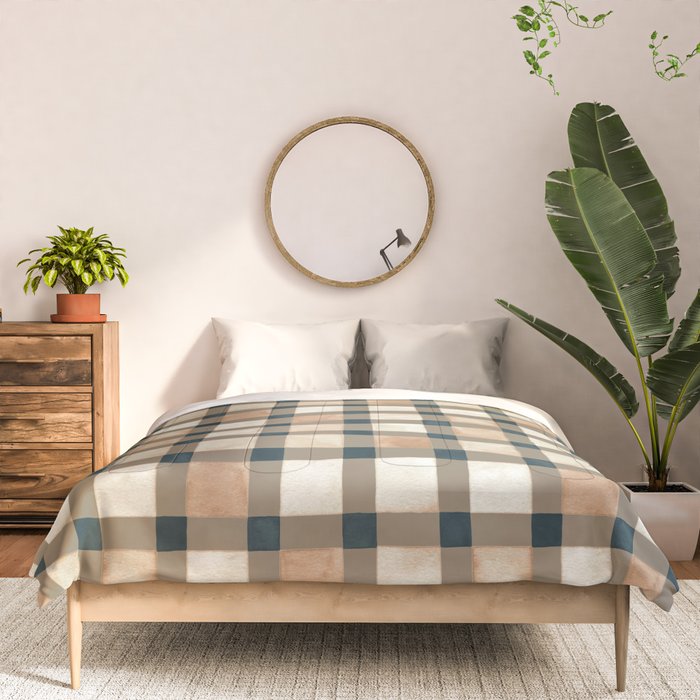 Cozy heirloom Rustic plaid Geometric Gold Navy Comforter Gallery Image 3