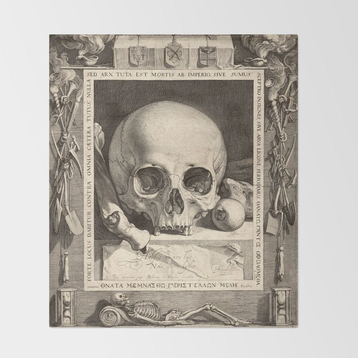 Jan Saenredam - Memento Mori 1575 Throw Blanket Gallery Image 2