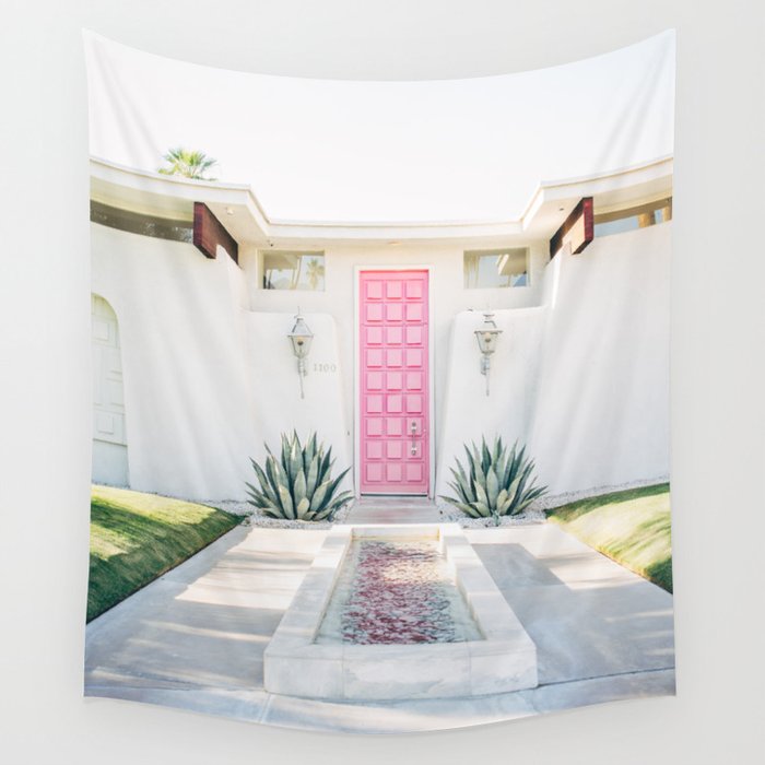 Pink Door in Palm Springs California Photo - Mid Century Modern Architecture Wall Tapestry Gallery Image 1