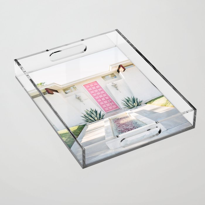 Pink Door in Palm Springs California Photo - Mid Century Modern Architecture Acrylic Tray Gallery Image 1